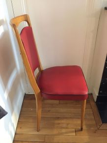 Lot de 3 chaises scandinave années 60 bois et skai rouge