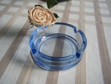 Cendrier verre bleu transparent Vintage 70'S