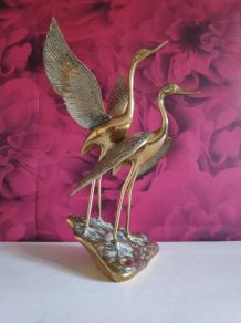 statuette couple d'oiseaux sur socle tout laiton