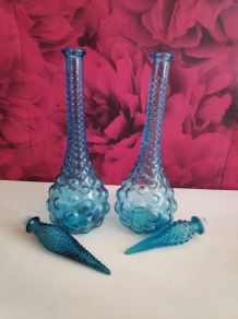 carafes empoli bleues avec bouchon flamme