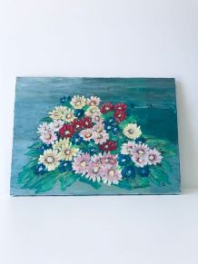 Huile sur toile vintage petites fleurs