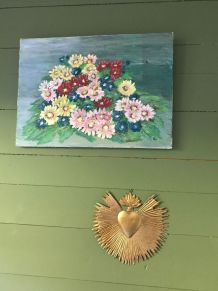 Huile sur toile vintage petites fleurs