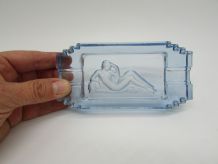 cendrier verre bleu art deco femme nue naked woman glass ash