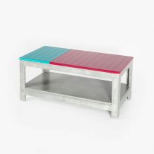 Table basse colorée bois massif effet béton avec rangement
