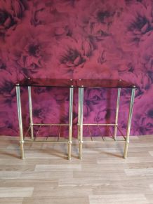 chevets en métal doré et verre fumé des années 80