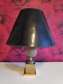 lampe ananas Jansen laiton et abat-jour laqué d'origine