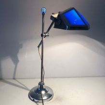 Lampe Pirouett art déco bleue chromée vintage 1930 - 46 cm