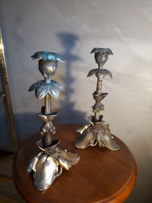   paire de bougeoir en bronze et regule 1900 art nouveau    