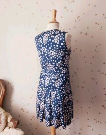 Vintage années 60 robe taille basse plissée soie marine