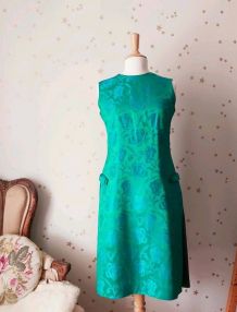 Vintage années 60 robe du soir soie satin jacquard fleurie 