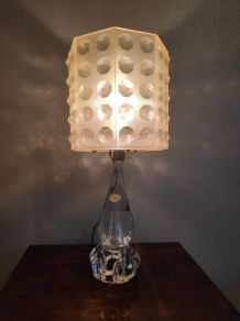 lampe vintage pied cristal et abat-jour plexi 