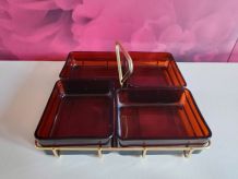 serviteur apéro 4 coupelles Vereco en verre fumé