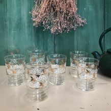 6 verres anciens fleurs et oiseaux 