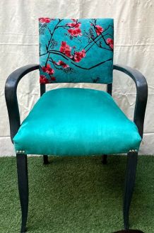 Fauteuil bridge en velours bleu