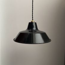 ANCIENNE LAMPE INDUSTRIELLE SUSPENSION EMAILLEE 30 cm