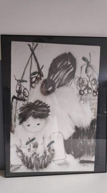 dessin aquarelle "Helping mother" de Lucienne Ha Van Vuong 