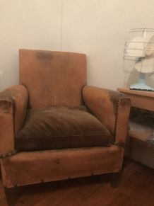 Fauteuil Club en cuir, vintage  