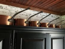 Batterie de 6 casseroles ancienne en cuivre étamé