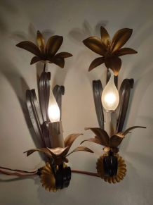 appliques murales vintage 2 fleurs noires et vieil or