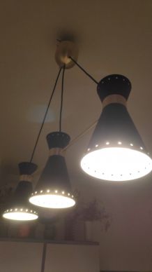lustre 3 diabolos en métal noir et doré