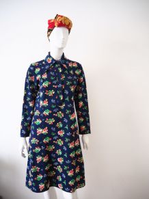 Robe chemise fleurie col pelle à tarte vintage 70's