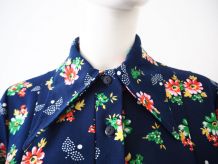 Robe chemise fleurie col pelle à tarte vintage 70's