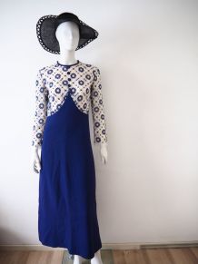 Longue robe chic tulle fleurs brodées vintage 60's 70's