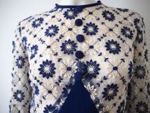 Longue robe chic tulle fleurs brodées vintage 60's 70's