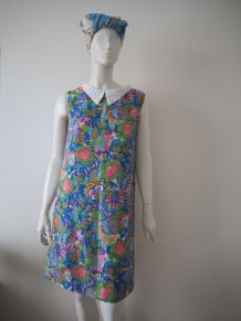 Robe tunique psychédélique col Claudine Mod GoGo Twiggy 70's
