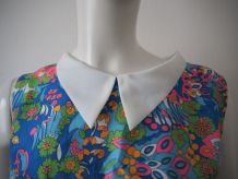 Robe tunique psychédélique col Claudine Mod GoGo Twiggy 70's