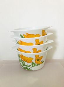 4 bols en mélamine 70S à motif floral orange et vert TEFAL