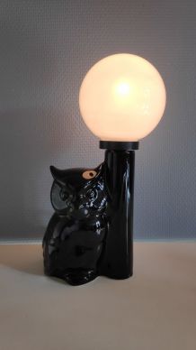 lampe chouette en céramique noire et globe en opaline 