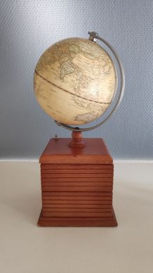 globe mappemonde sur 2 rangements pivotants en bois