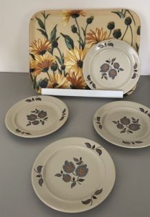 4 assiettes faïence sologne vintage 