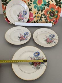 4 assiettes porcelaines fleuris vintage 