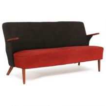Canapé 2 places rouge et noir places avec pieds en chêne