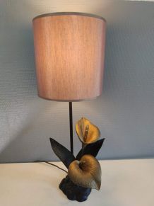 lampe fleurs d'arum en laiton noir et bronze