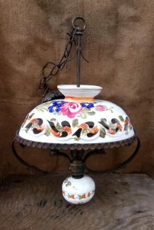 Lustre ancien en céramique (décor floral)