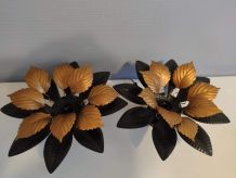 appliques feuilles en métal noir et doré