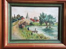 Ecole française-Huile sur toile- Pécheur, signée datée 1915 