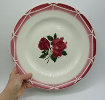 grand plat Digoin Sarreguemines Cibon décor de rose