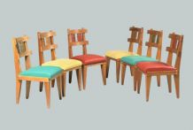 ENSEMBLE DE 6 CHAISES VINTAGES EN MERISIER 1950-1960