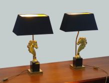 Paire de lampe hollywood Regency aux chevaux 