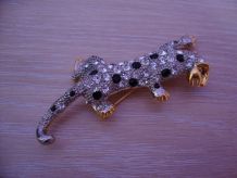 Broche léopard vintage strass et hématites