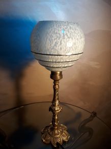 lampe bronze art deco  1930  globe clichy  bleu moucheter bl