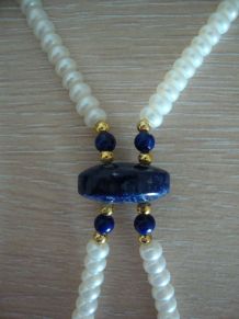 Sautoir ancien imitation perles et pierres bleues