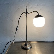 ANCIENNE LAMPE DE BUREAU MONTE ET BAISSE OPALINE VINTAGE