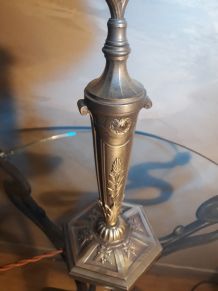 grande lampe bronze  argenté 1900 art nouveau  avec son abat