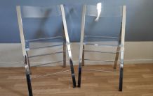 chaises pliantes en plexi et métal chromé vintage