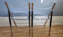 chaises pliantes en plexi et métal chromé vintage